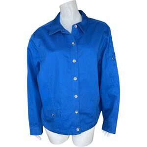 Bechamel Women's XL Blue Lightweight Button-Front Long Sleeve Jacket 100% Cotton